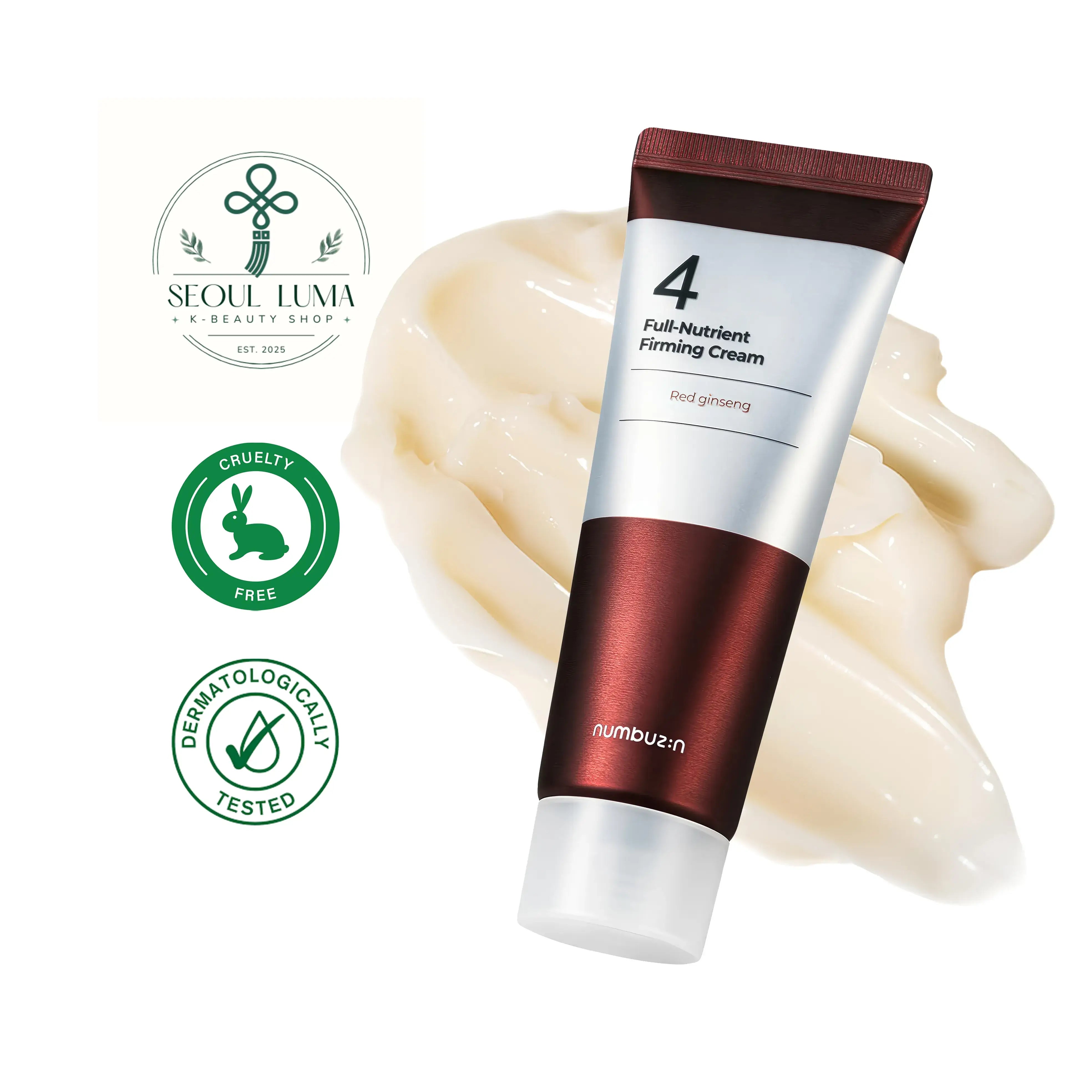 NUMBUZIN No.4 Full-Nutrient Firming Cream with 39% red ginseng extract, retinol, idebenone, and peptides for anti-aging and firming